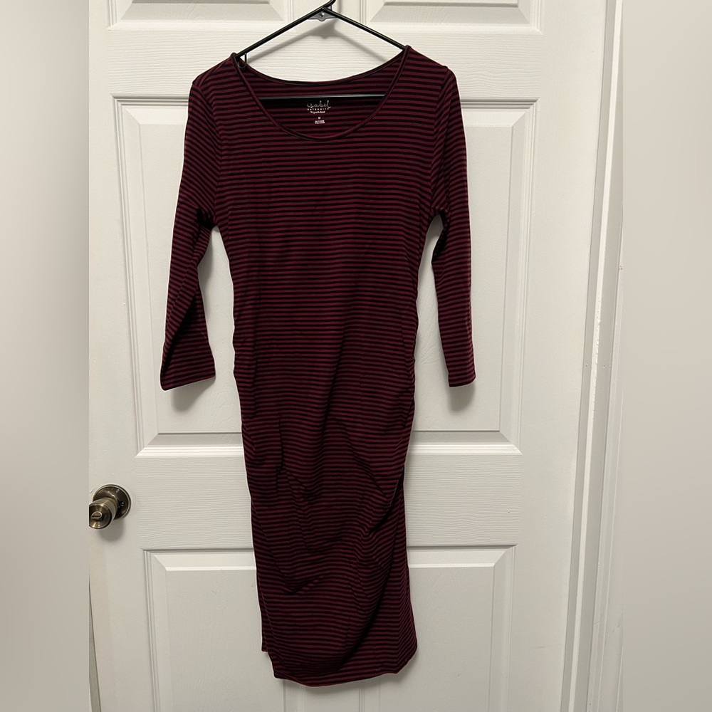 Isabel Maternity by Ingrid & Isabel Burgundy Striped Long Sleeve Dress